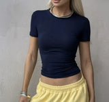 Solid Color Bottom Slim Short-Sleeved T-Shirt Women Summer Tide New Thin Short-Sleeved Top Woman