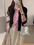 KANING Gray Fake Two-Piece Round-Neck Button Knitted Cardigan Women 2026 Autumn New Women's Korean Version Of Sweater Tide