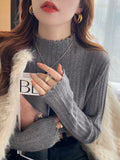 KANING Solid-Colored Semi-High-Necked Knitted Shirt 2026 Autumn And Winter New Wood Ear-Sideded Sweater