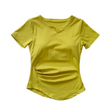 Yoga Suit With Breast Pad Women's Summer 2025 New V-Neck Thin Running Sports Leisure Short-Sleeved T-Shirt Fitness Top
