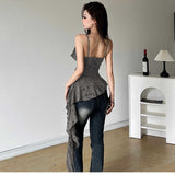 French Pure-Fanty Lotus Leaf Lace To Make Old Sling Vest Female Summer Korean Version Of Sexy Slimming Short Top