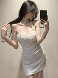 (Original Quality) Pure Lust Lace Flowers Hanging Neck Sling Dress Women Summer Breeze Hotties Hip Skirt