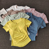 Design Sense Short Sleeve With Chest Cushion Sports T-Shirt Women Running Fitness Elastic External Wearing Thin Top Yoga Suit