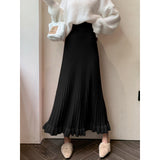 KANING Crowing Pink Folded Skirt High Waist Swing Skirt 2026 Autumn And Winter New Knitted Half Dress Woman