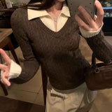 KANING Collisory Stitching Two Knitted Shirts 2026 Autumn And Winter New Polo Silk Scarf With Sweater Top