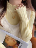 KANING Solid-Colored Semi-High-Necked Knitted Shirt 2026 Autumn And Winter New Wood Ear-Sideded Sweater