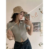 Fashion Babes Sexy Polo Collar Short-Sleeved T-Shirts In The Summer Design Sense Of Small Body Repair Short Cardigan Top