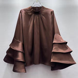 Fashion Elegant Temperament Commuting Lotus Horns Sleeves With Autumn Dress High-End Shirt Women's Top