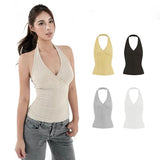 Small Design Sense V-Neck Hanging Neck Sling Vest Women's New Summer Slimming And Wearing Pure Tops