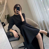 Black Dress Round Neck Long Sleeve Korean Version Of The New Autumn 2025 Sexy Temperament To Show The Skinny Dress