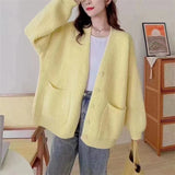 KANING Milk Blue Soft Knitted Cardigan Women's New Solid Color Lazy Wind Sweater Jacket In Autumn And Winter 2026