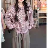 KANING Lazy Wind Loose Hooded Zip Knitted Cardigan 2026 Autumn And Winter New Korean Striped Sweater Jacket