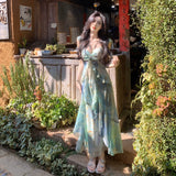 French-Style Flotation Summer Sling Dress With 2026 Summer New Waist Tourism Long Dress