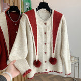 KANING Navy Collar Shawl Knitted Cardigan 2026 Autumn And Winter New College Style Love Buckle Round-Neck Sweater Jacket