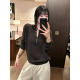 LEKA Korean Simple V-Neck Knitted Bottom Shirt 2026 Autumn And Winter New Half-Collar With Sweater Top Woman