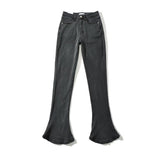Autumn And Winter Thickened Velvet Retro High-Waist Elastic Force To Repair The Leg Long Horseshoe Pants Women Micro-Horns Denim Trousers