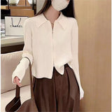 3.7/New On Spring XUAN XIAO JIE Short Premium Sense Polo Collar Zipper Knitted Open Shirt