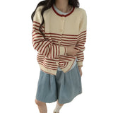 KANING Korean Version Of Round-Neck Striped Knitted Jersey 2026 Autumn And Winter New Loose Sweater Jacket