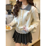 LEKA Gentle Wind Flower Embroidered Knitted Cardigan Women 2026 Autumn High-End Feel Doll Collar Blouse Sweater Coat