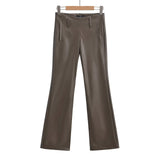 Hottie Autumn Personality Niche Low-Waisted Broad-Legged PU Leather Pants Narrow Version Of Thin Straight Trousers Thin Fashion