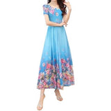 Elegant Style Print U-Neck With Lining High-Waisted Dress Summer Girl Middle-Nummer Mother Temperament A-Dress Dress