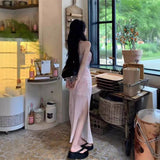 French Retro Pure-Swearing Sling Dress Women's Summer Design Feeling Slimy Ass Long Skirt Tide