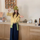 KANING Korean Color Buckle Candy Color Knitted Cardigan 2026 Autumn New Soft-Creative Age-Relaxed Lazy Sweater