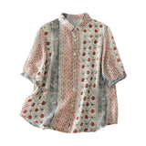 Light-Colored Print Half-Sleeved Shirt Chinese Wind And Mashed Flower Shirt French Literary Thin Women's Top Summer