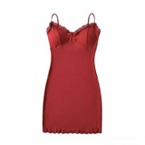 Fashion Magenta Red With Chest Cushion Sling Dress Female Summer New Hottie Sexy Body-Bossed Ass Short Skirt