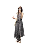 Sleeveless Check-In Waistcoat Dress Women's Summer New Temperament Super Beautiful Holiday Irregular Long Skirt
