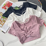 Sports Fitness Yoga Suit With Chest Pad Short-Sleeved T-Shirt Girls Summer Thin Beauty Back Sexy And Short Clothes