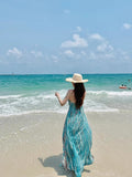 Xishuangbanna Thai Vintage Bohemia Hanging Neck Sling Dress Woman Senses Back Seaside Vacation Dress