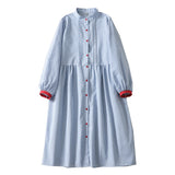 Spring 2025 New Literary Plaid Long-Sleeved Shirt Dress Loose Thin Cotton Linen Dress Woman
