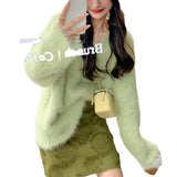 Autumn And Winter New Marinade V Lame V-Neck Loose Soft-Creative Sweet Jacket Sweater Pure Color Lazy Wind Thick Top Woman