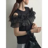 Real Shooting A Large Number Of Fake Two-Piece Multi-Wear French Women Heavy Industry Ordered Beaded Ear Lace High-End Cotton Shirt Women's Top