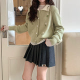 LEKA Gentle Wind Flower Embroidered Knitted Cardigan Women 2026 Autumn High-End Feel Doll Collar Blouse Sweater Coat
