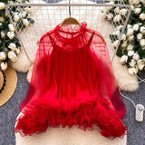 2026 Early Spring New Chiffon Shirt French Temperament Famous æÂñÞ Öå Lace Slings Two Women
